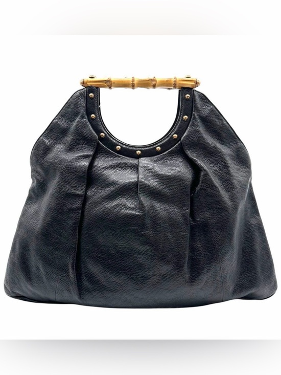 Gucci Handbags - AUTHENTIC GUCCI Black Leather Bamboo Top Handle Bag